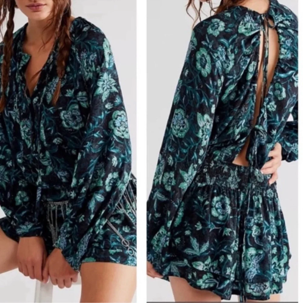 54. Free People Floral Print Dance ‘Til Dawne Romper - Picture 1 of 3